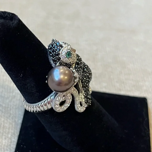 Sterling Silver Black Spinel Monkey Ring Size 7
